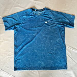 Nike Swim Dri-Fit Blue Teal Men’s Shirt Activewear US XL White Swoosh UPF 40+